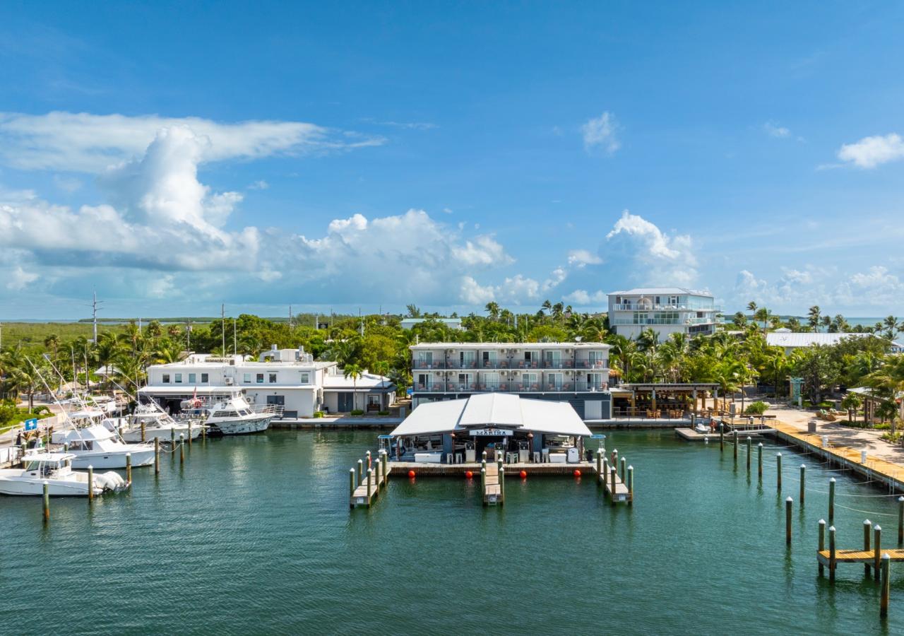 An overview of the marina at Three Waters Resort.
