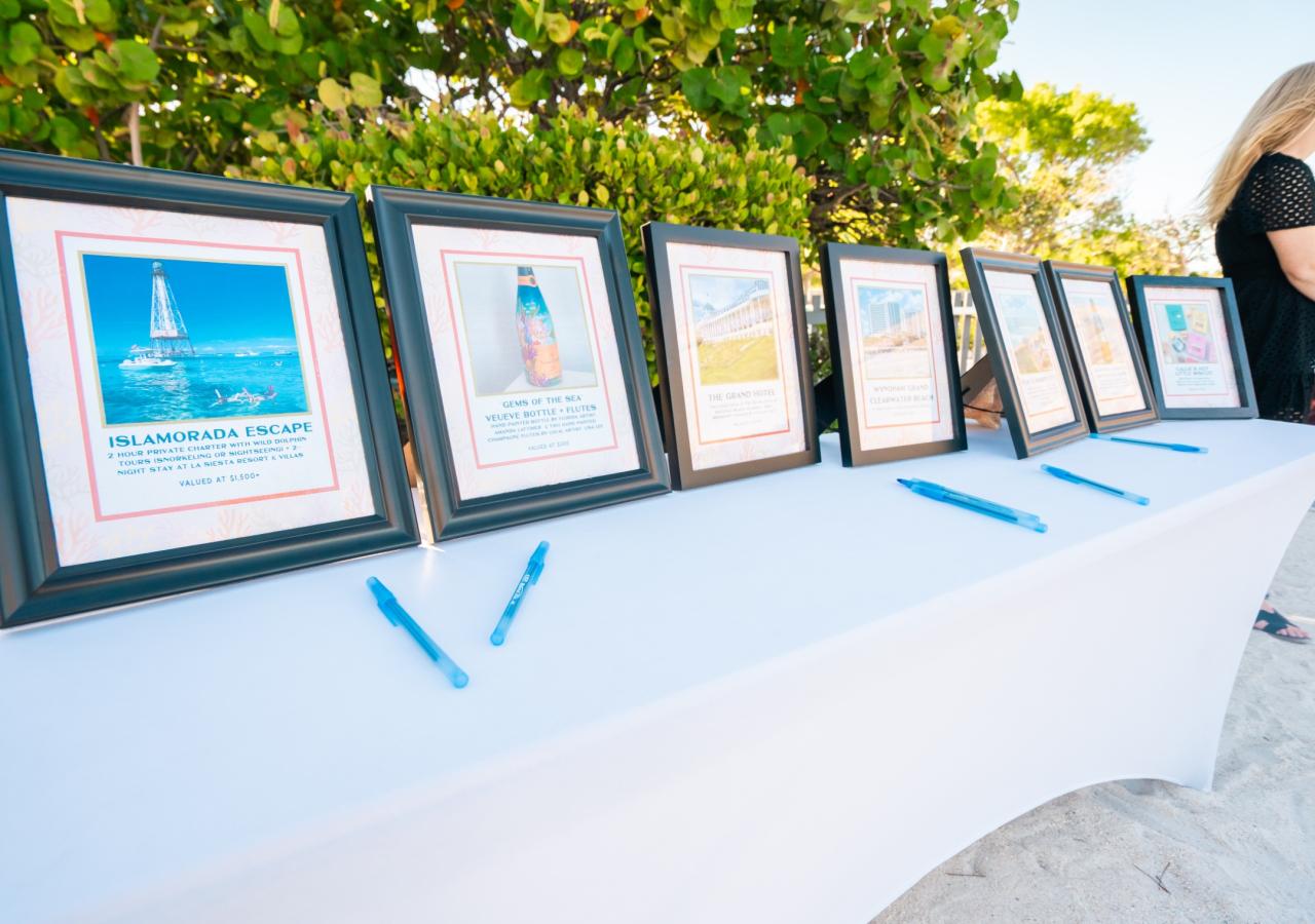 Silent Auction items at Helm to Hearth in Islamorada, Florida at Three Waters Resort & Marina.
