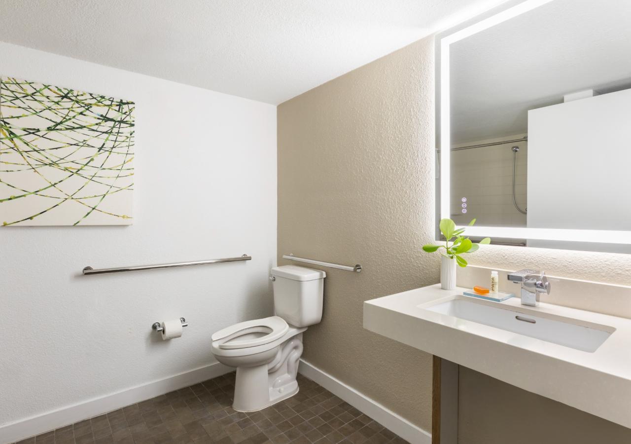 A wide view of the bathroom set up at Amara Cay.