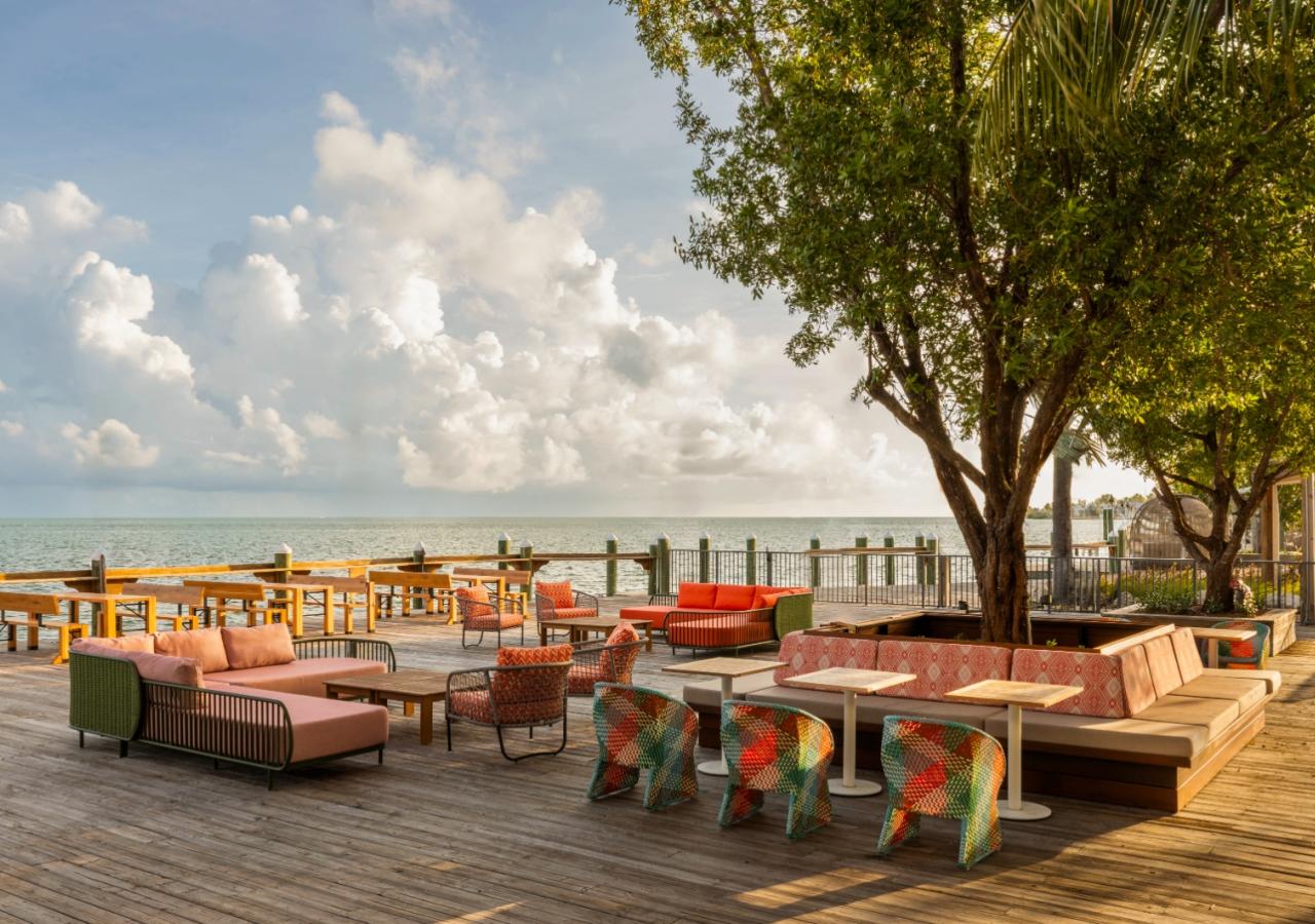 Seating at Mercado Morada with an ocean view.