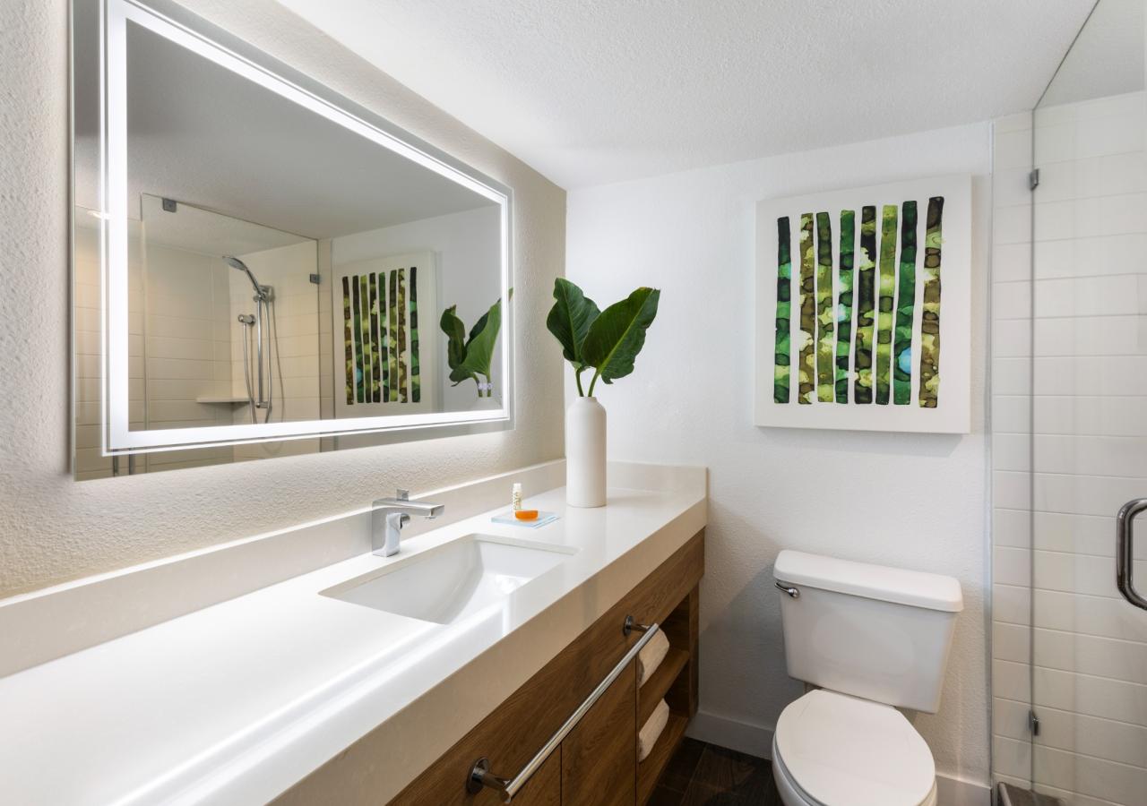 A view of the bathroom in a hotel room at Amara Cay.