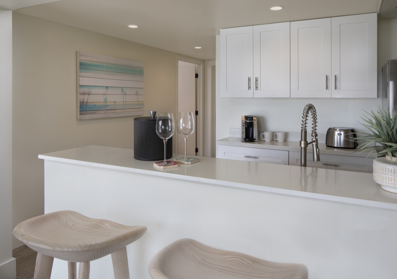 Kitchen area with two stools