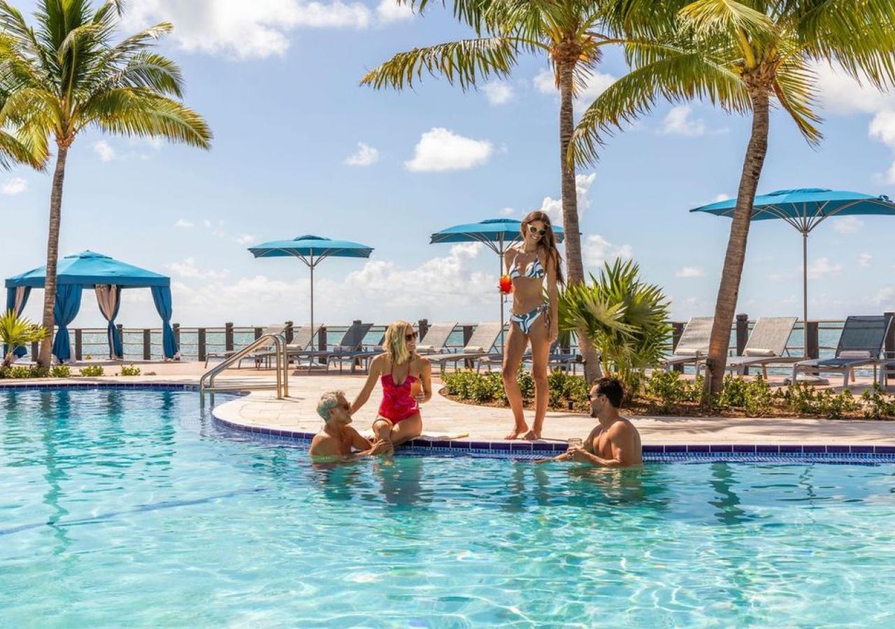 friends gathering on the poolside 