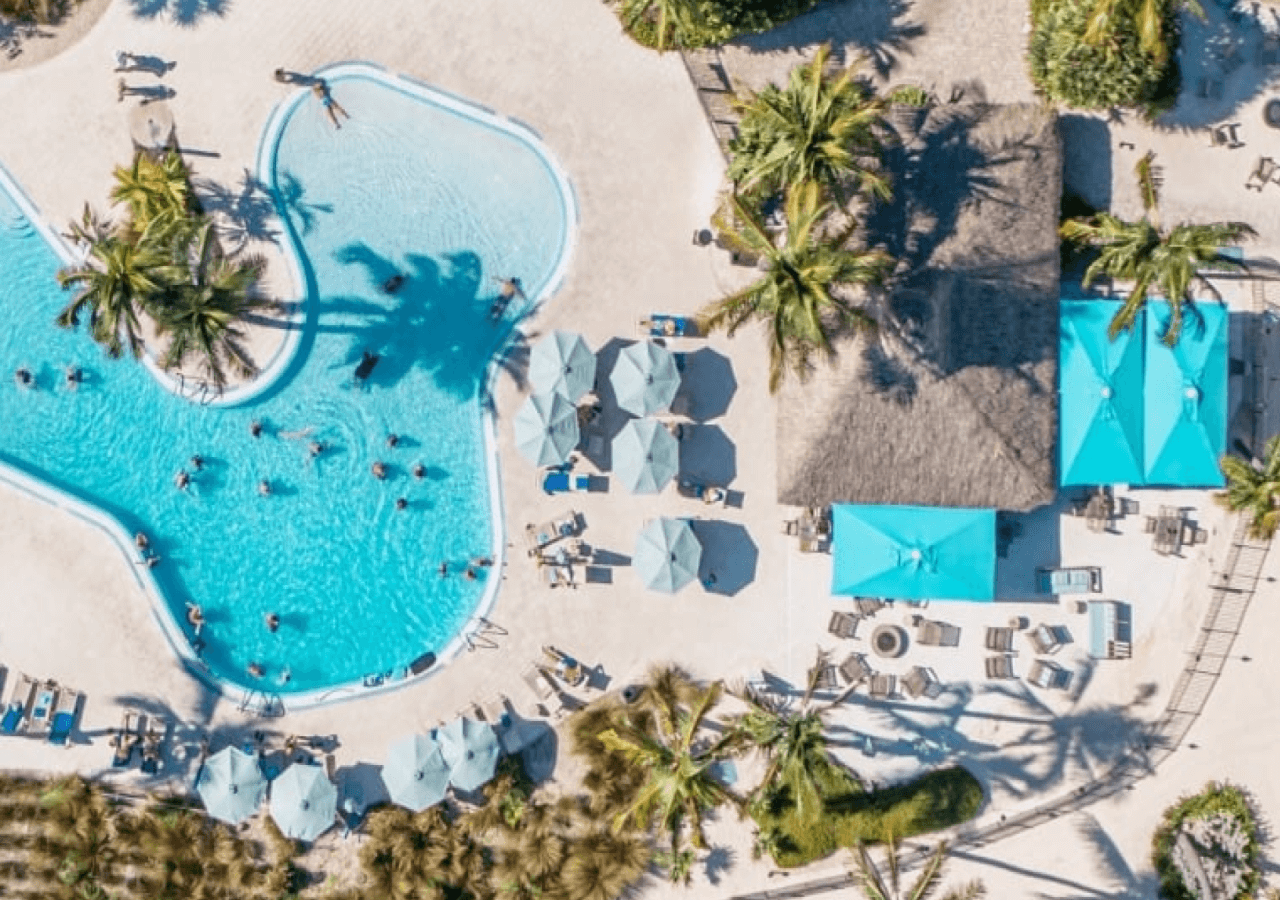 aerial photo of the pool at Amara Cay