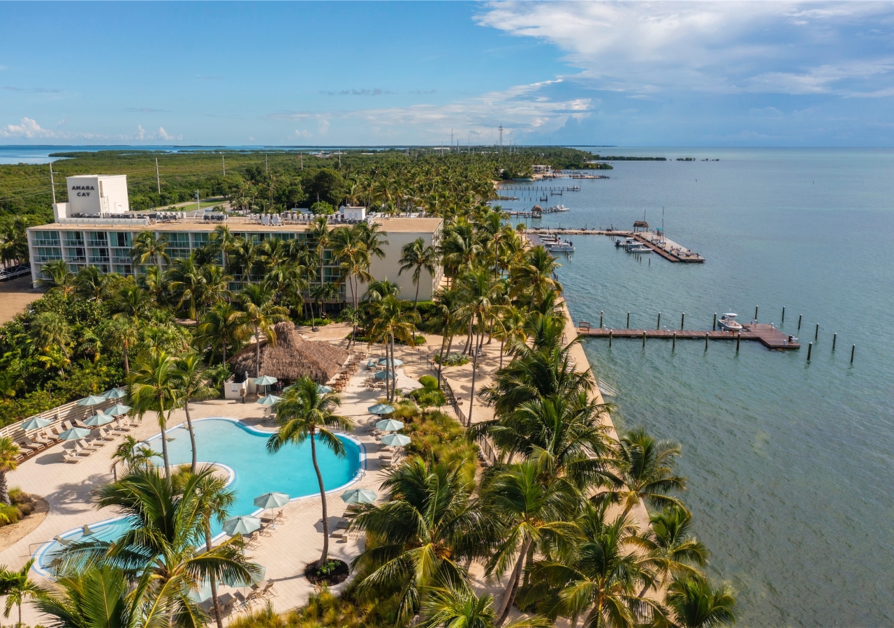 aerial of amara cay pool and beach