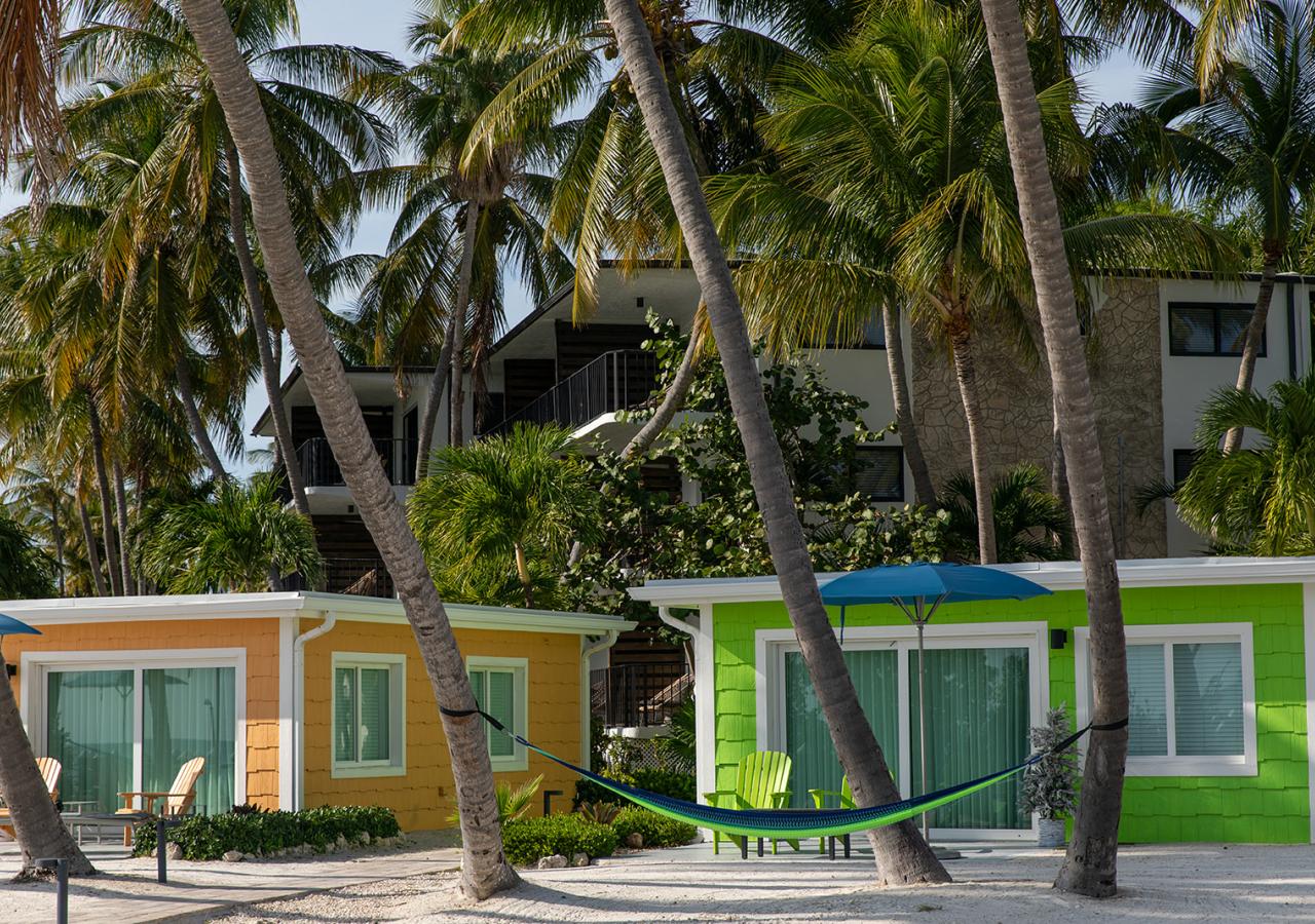 Colorful beachfront cottages at La Siesta in the Florida Keys.