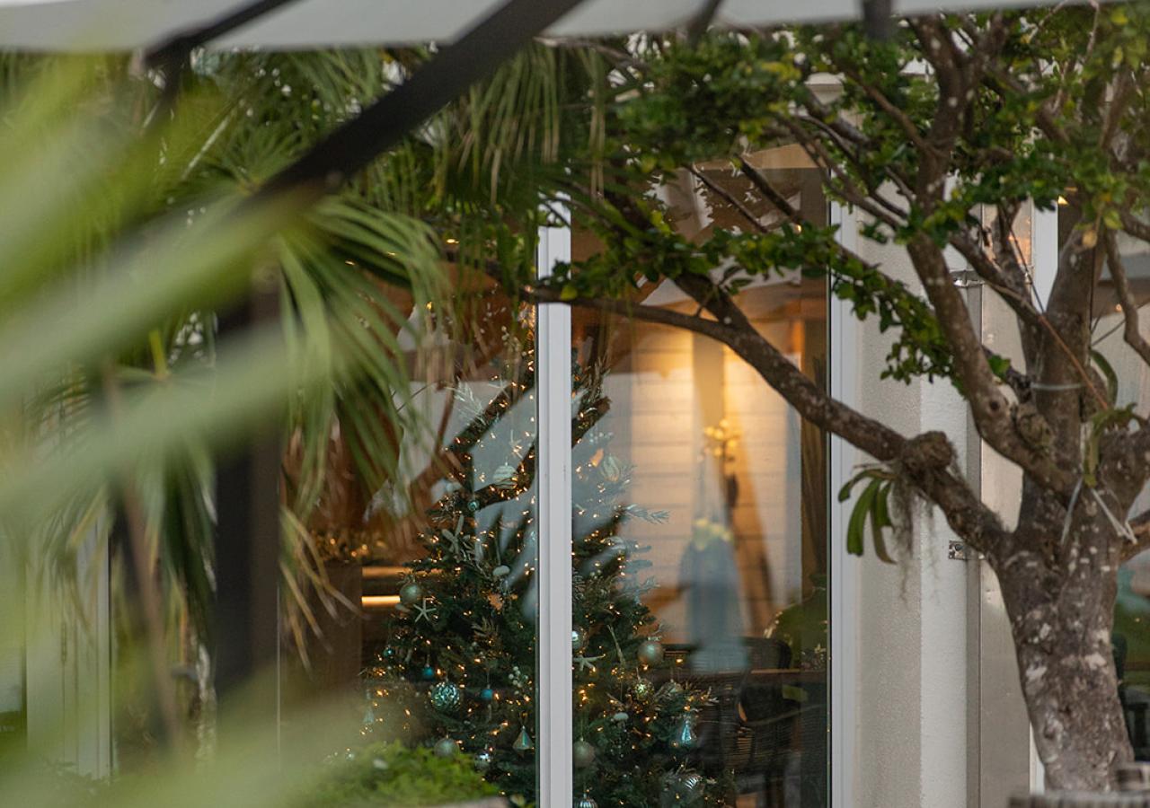 ReelCatch, a restaurant in Amara Cay in the Florida Keys, decorated for the holidays.
