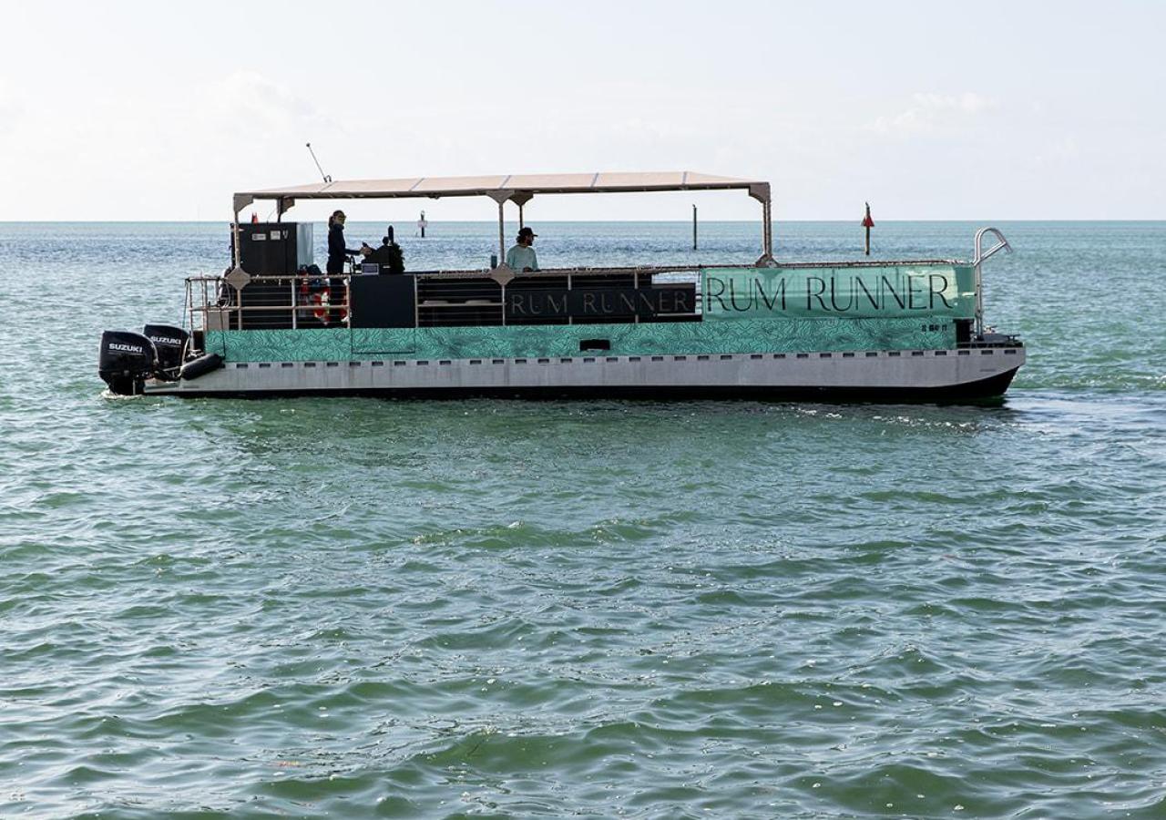 The Rum Runner boat out in the ocean in the Florida Keys.