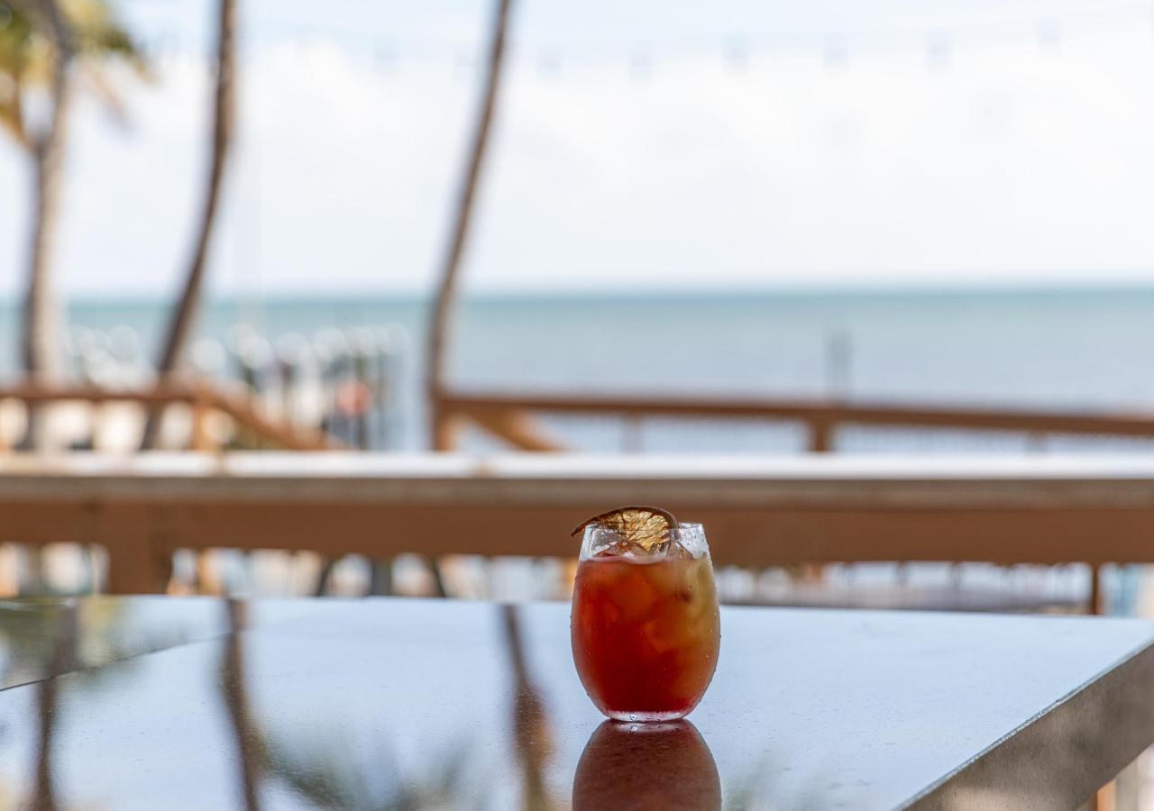 A drink sitting on a counter at Sidecar at La Siesta in the Florida Keys.