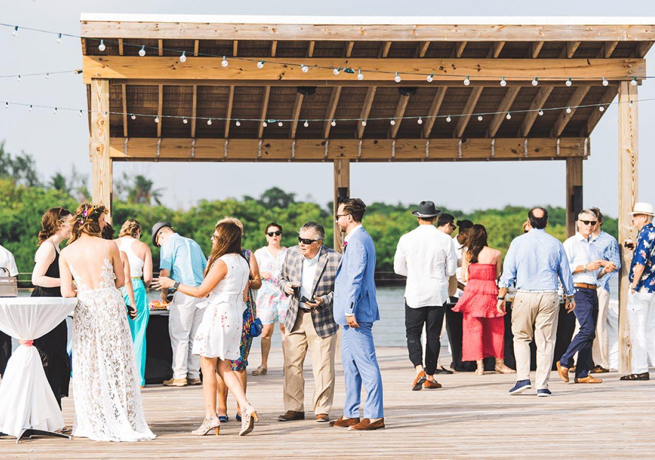 Couple getting married on a deck