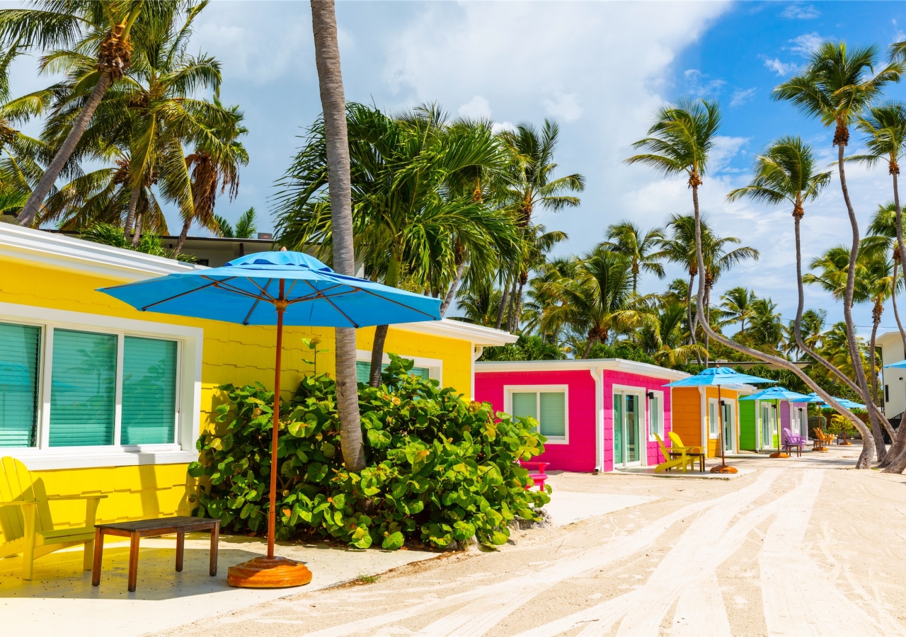 colourful beachfront cottages