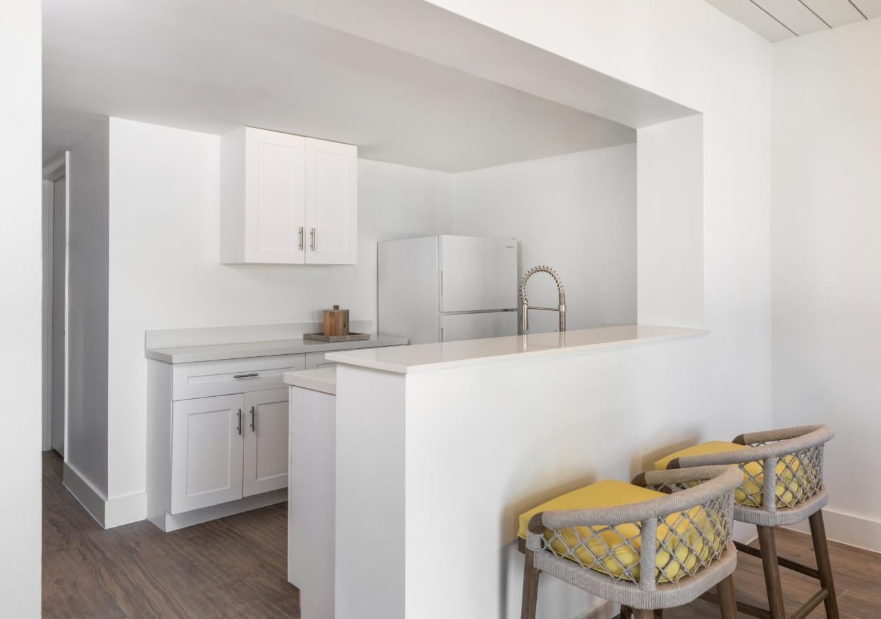 The kitchen in The Village 2 BDR Sandbar Suite, 2 Kings at Three Waters Resort & Marina in Islamorada, Florida
