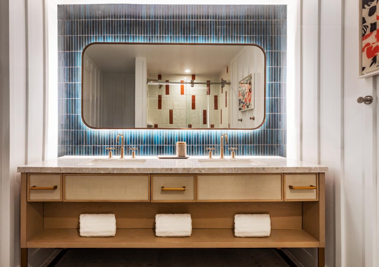 The vanity in The Village 2 BDR Sandbar Suite, 2 Kings at Three Waters Resort & Marina in Islamorada, Florida