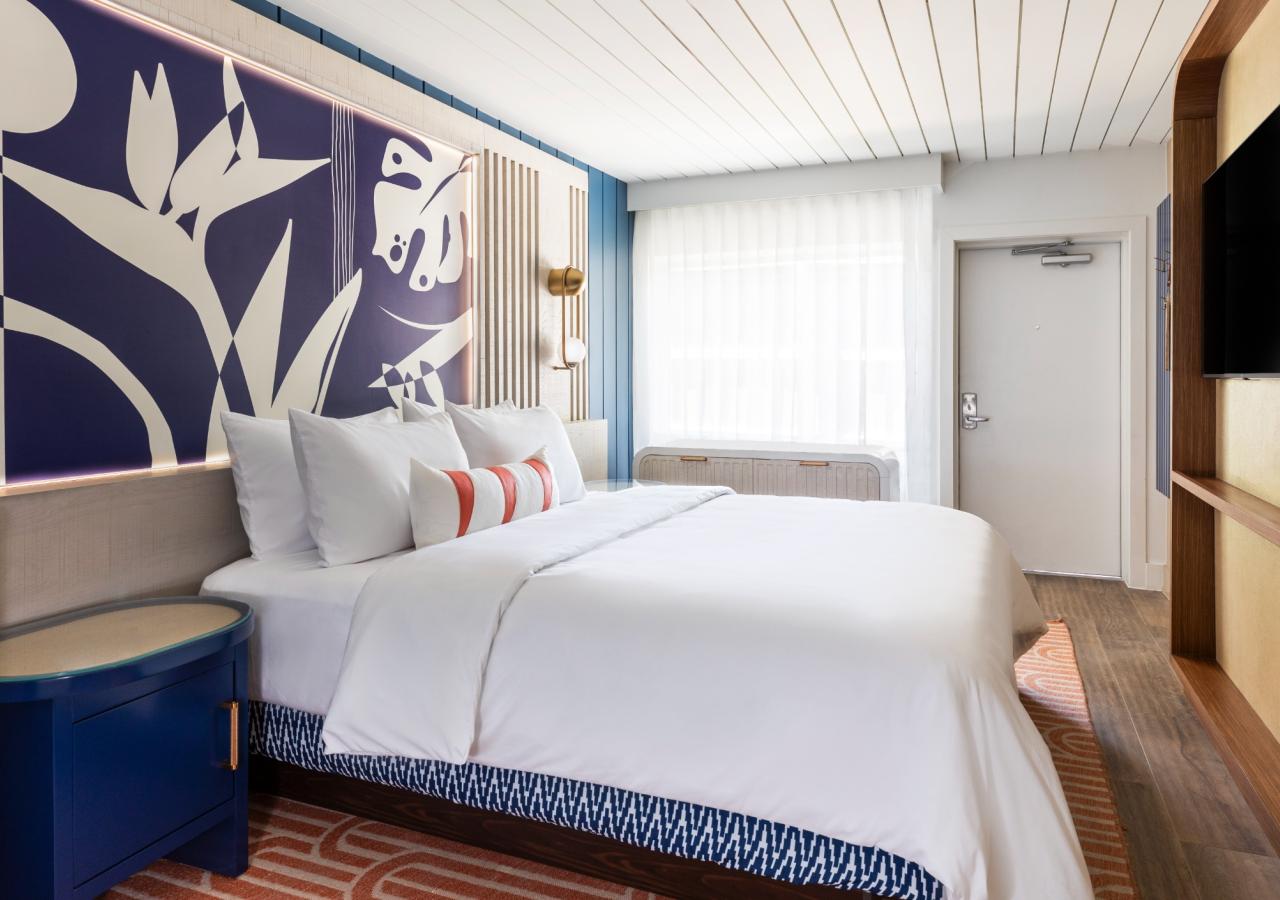 A King bed in The Village 2 BDR Sandbar Suite, 2 Kings at Three Waters Resort & Marina in Islamorada, Florida