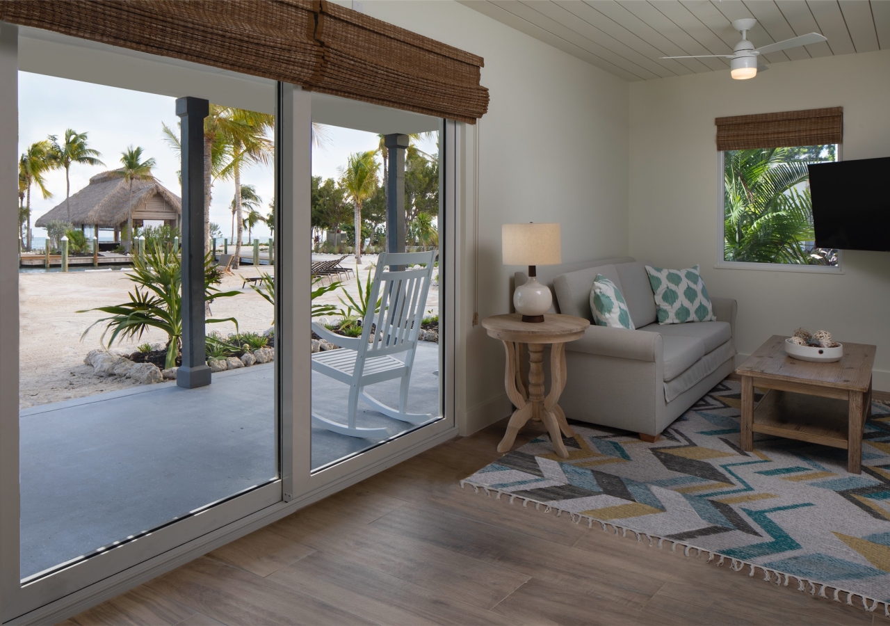 small sitting area next to balcony doors