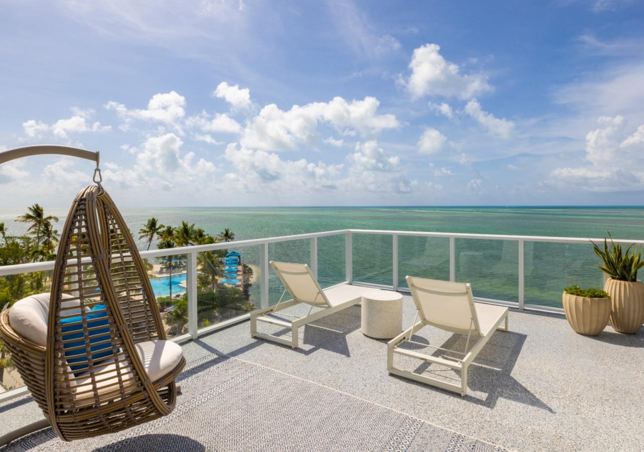 Oceanfront balcony view from the Reef Suite at Three Waters Resort & Marina.