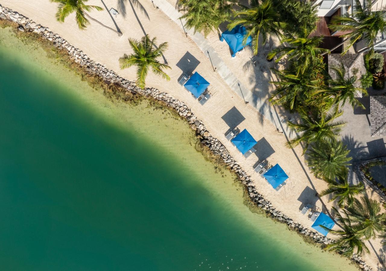Aerial view of Mangrove Beach at The Cove in Islamorada.