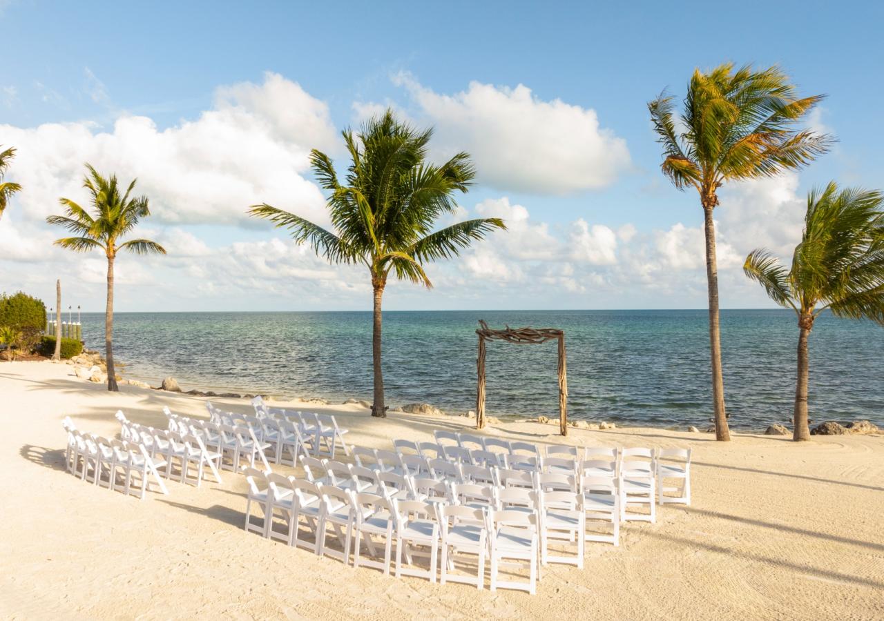 A beach ceremony set up at Three Waters Resort & Marina