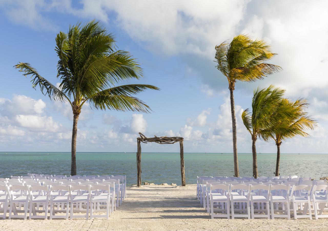 Wedding ceremony setup at Sunrise Beach