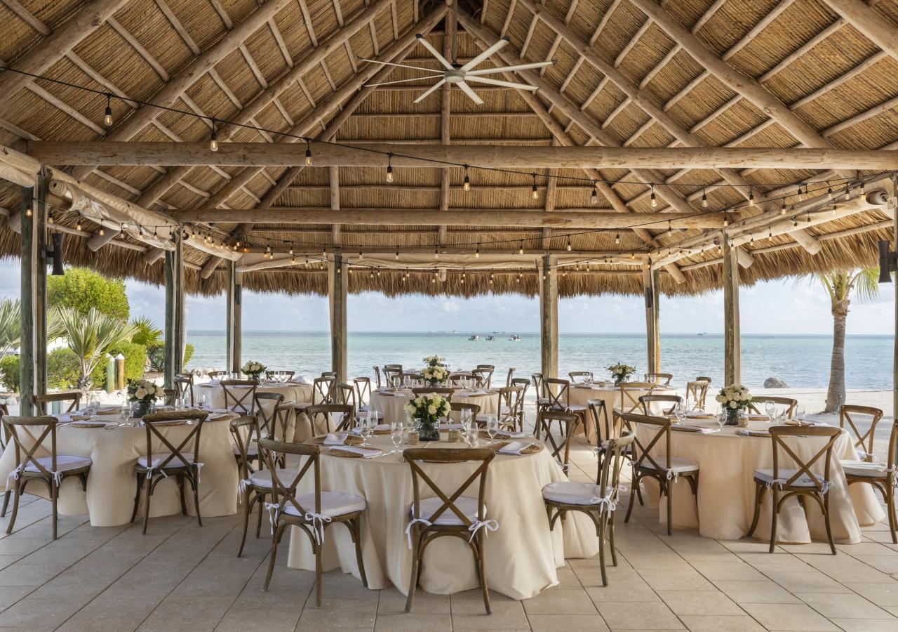 Wedding set up under the thatched roof pavilion