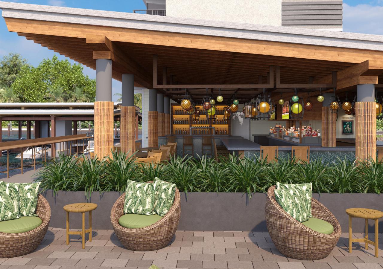 A rendering of the new Tiki Bar at Three Waters Resort & Marina