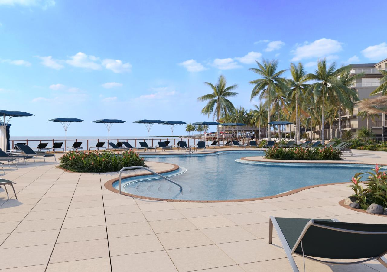 A rendering of the Kokomos Poolbar at Three Waters Resort & Marina