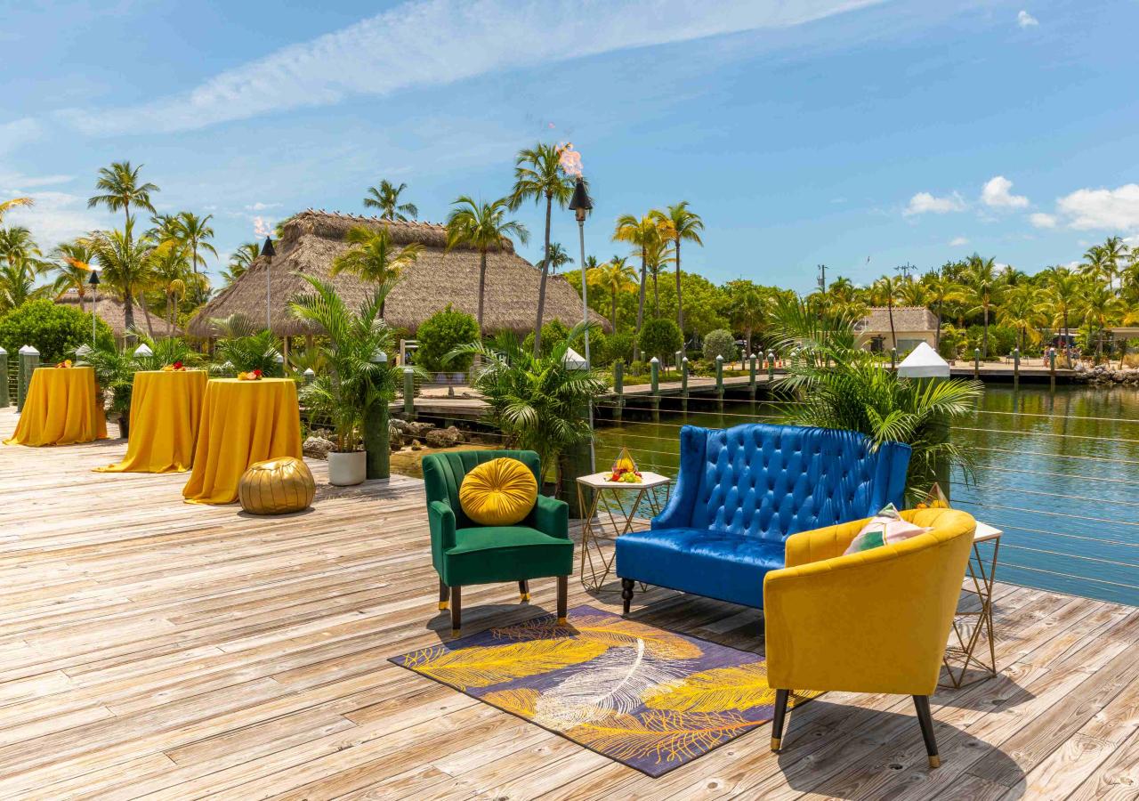 Meetings tables and furniture on a dock