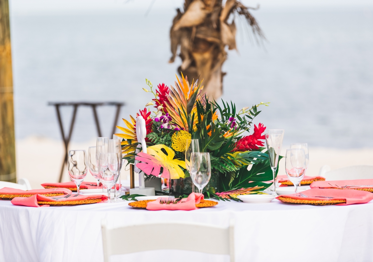 table with colorful flowers