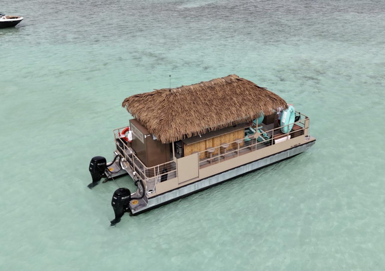 a tikiboat out on the water