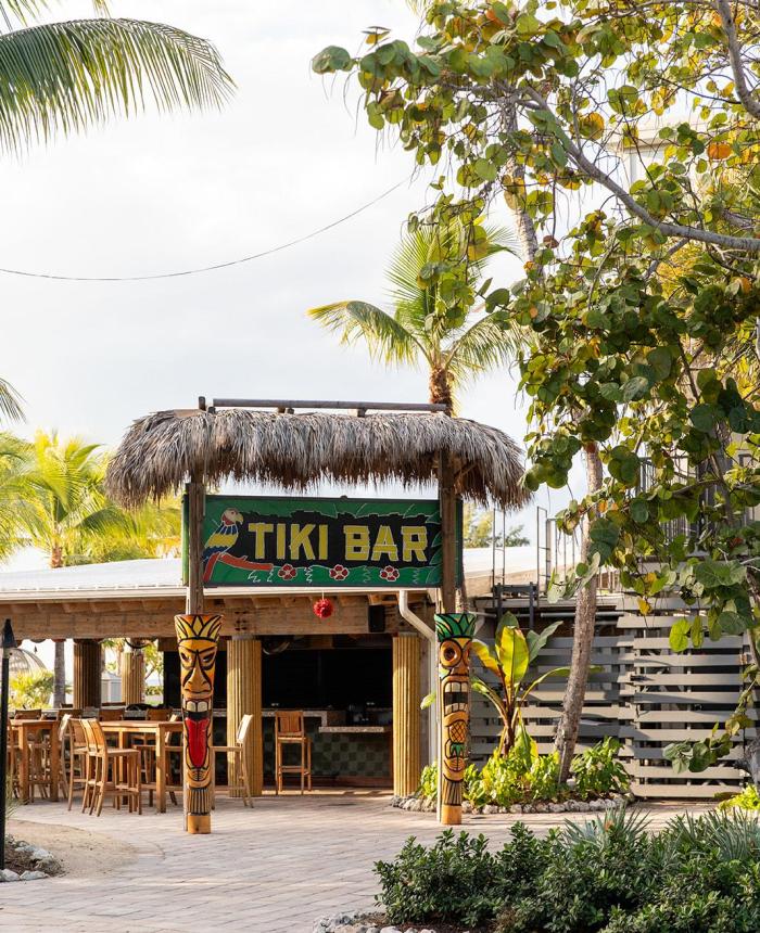 The original Tiki Bar sign at Three Waters Resort & Marina in Islamorada, Florida.