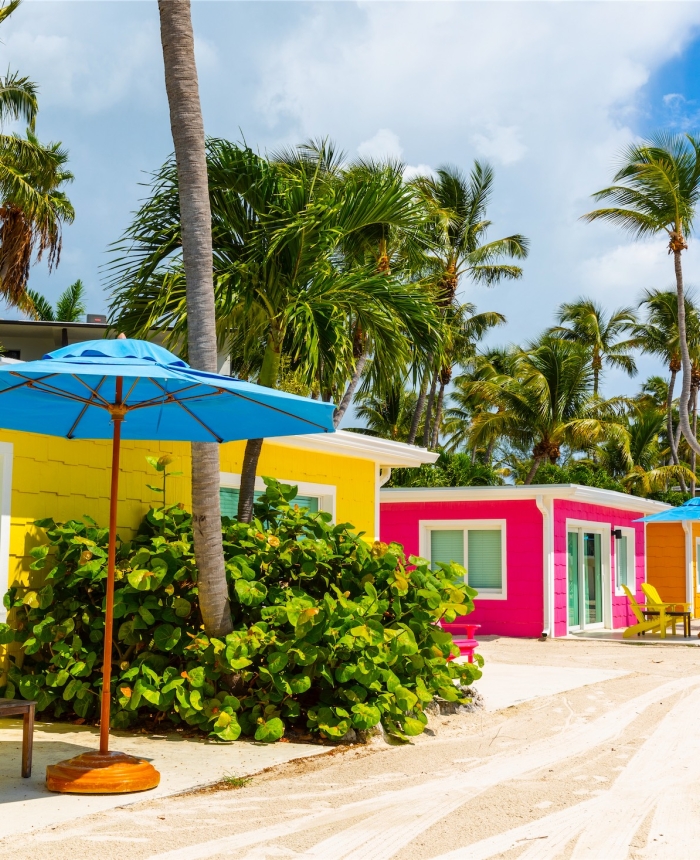 colourful beachfront cottages
