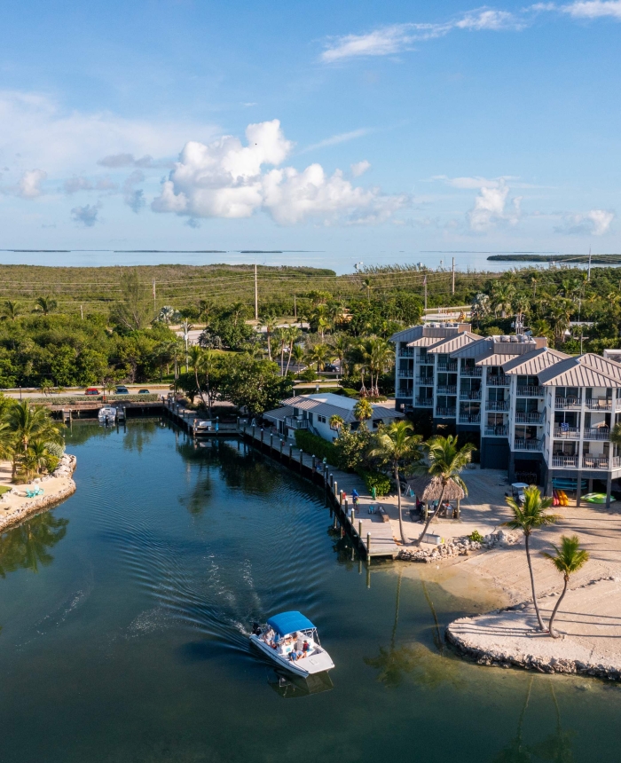 Aerial shot of Pelican Cove Resort and Marina