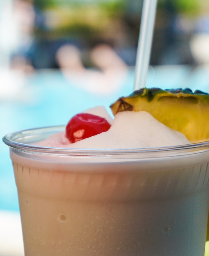 frozen drink with a pool in the background