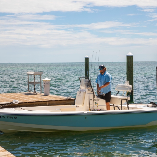 a man docking his boat