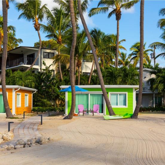 colourful beachfront cottages