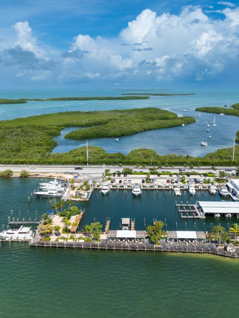 An aerial view of Three Waters Resort & Marina.