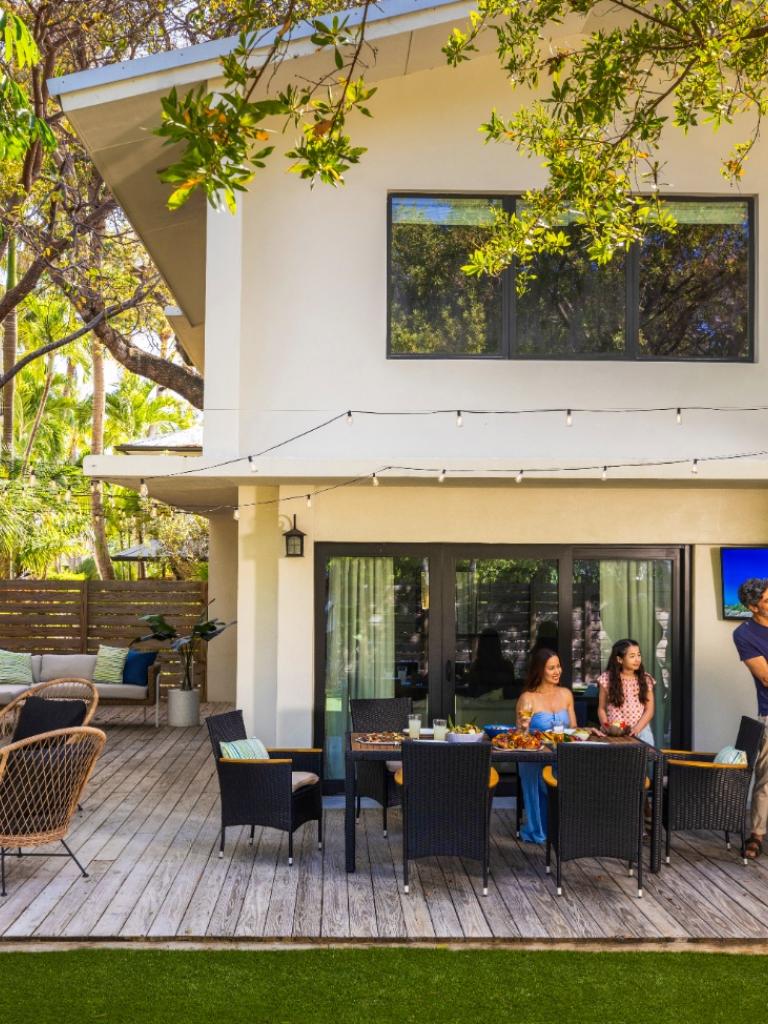 A family at a villa at La Siesta Resort in Islamorada, Florida.