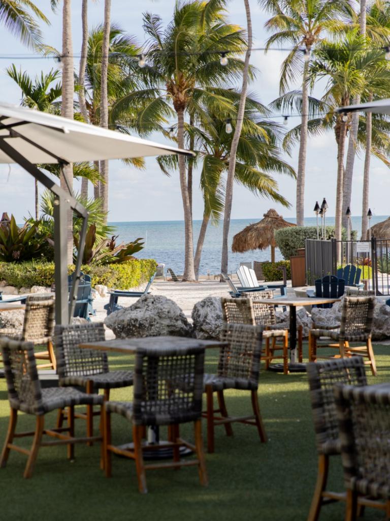 The outdoor seating at ReelCatch in Islamorada, Florida at Amara Cay.
