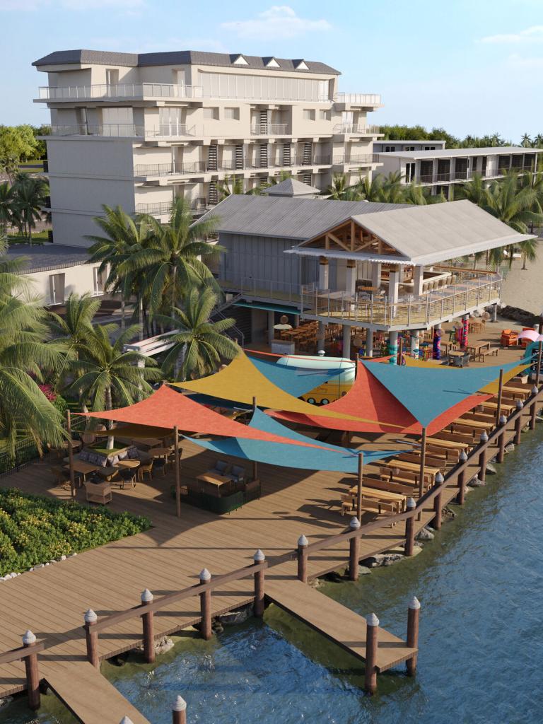 Aerial view of the new Mercado Mordora at There Waters Resort & Marina