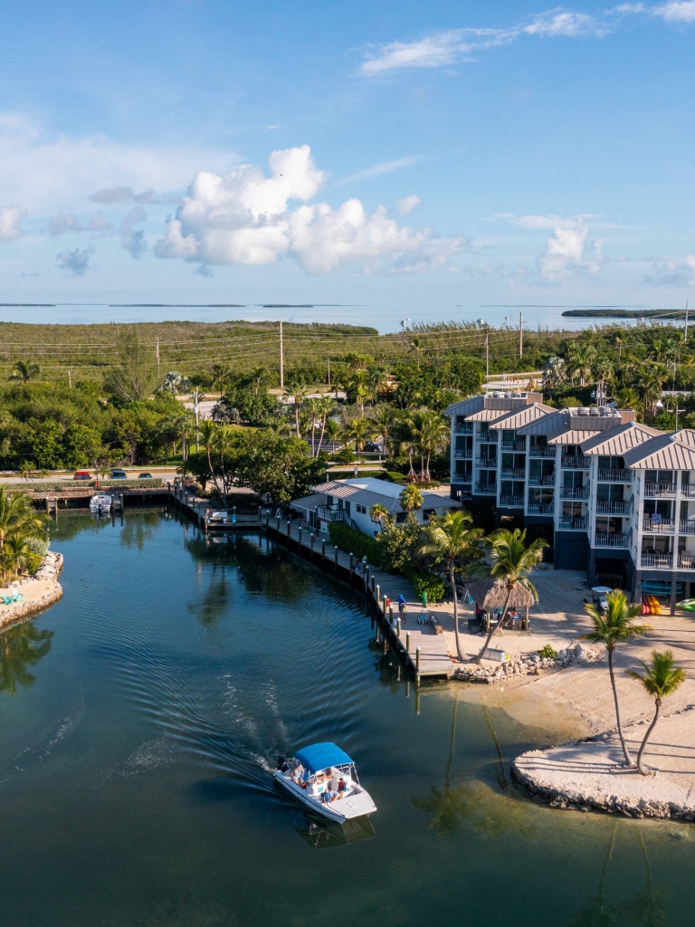 Aerial shot of Pelican Cove Resort and Marina
