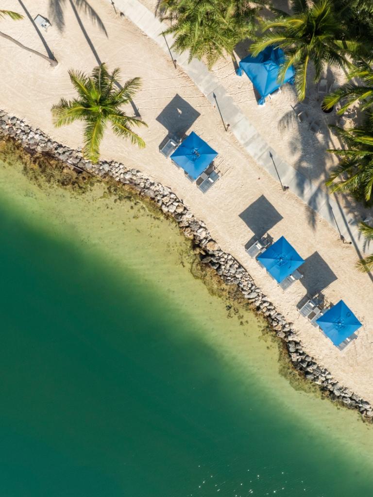 Aerial view of Mangrove Beach at The Cove in Islamorada.