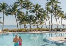Couple walking in a pool