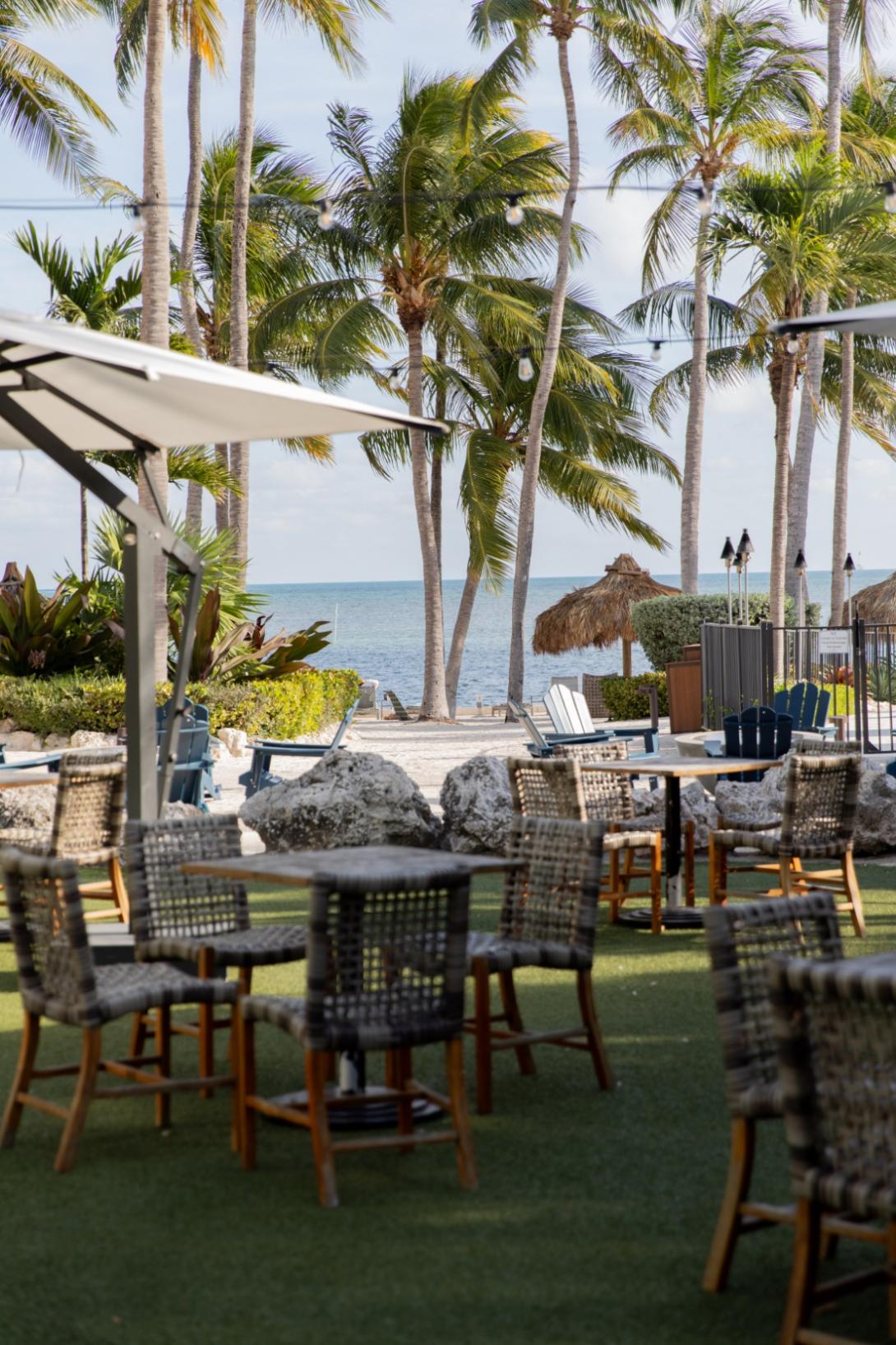 The outdoor seating at ReelCatch in Islamorada, Florida at Amara Cay.